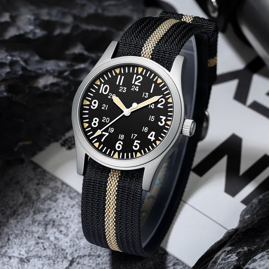 Militrek Field Quartz Men Watch 37mm VH31 Movement 100M Waterproof Black