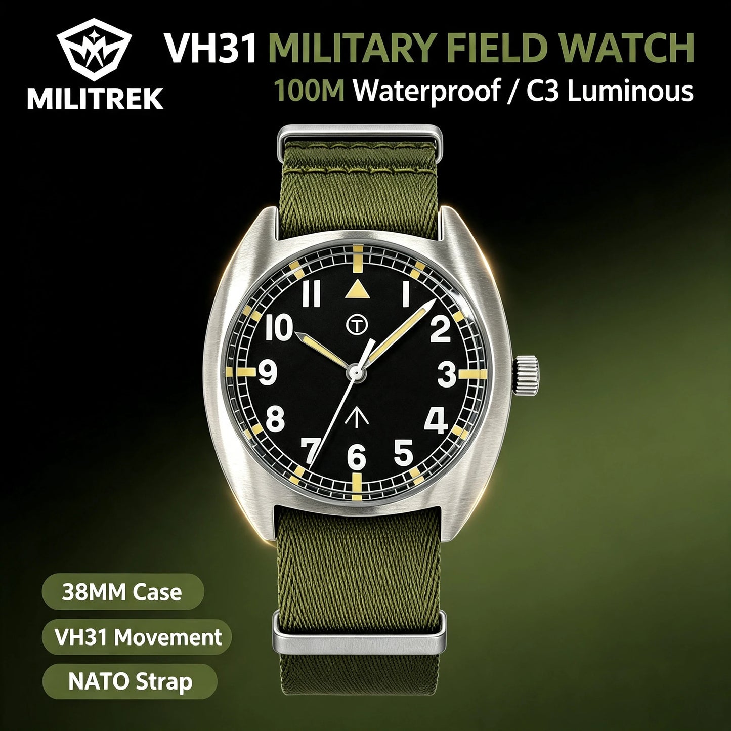 MILITREK MT9004 W10 Pilot Watch Men VH31 Sweep Quartz 316L Steel Sapphire 100M Waterproof Vintage Military Field Wristwatch