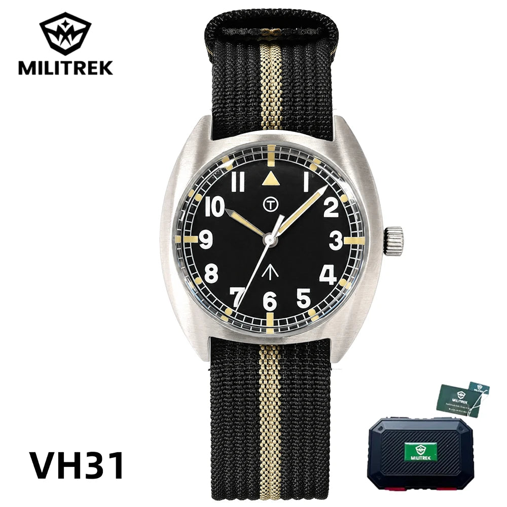 MILITREK MT9004 W10 Pilot Watch Men VH31 Sweep Quartz 316L Steel Sapphire 100M Waterproof Vintage Military Field Wristwatch