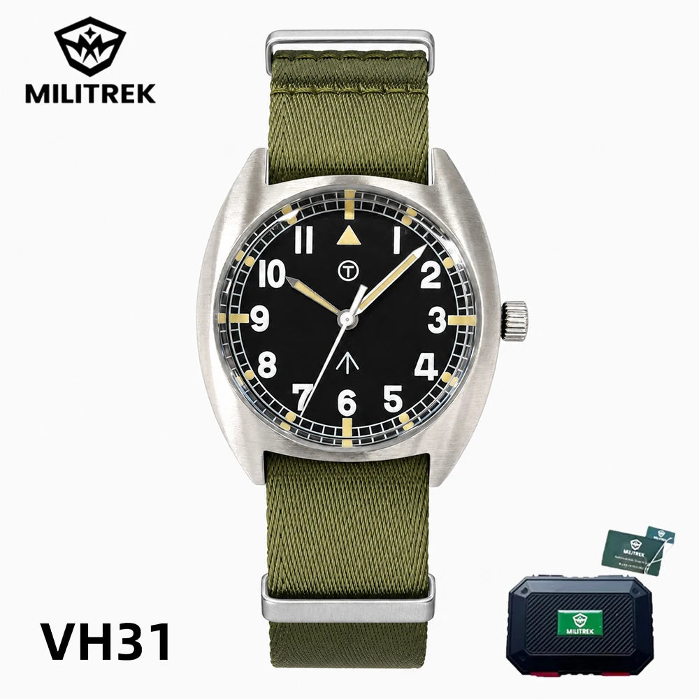 MILITREK MT9004 W10 Pilot Watch Men VH31 Sweep Quartz 316L Steel Sapphire 100M Waterproof Vintage Military Field Wristwatch