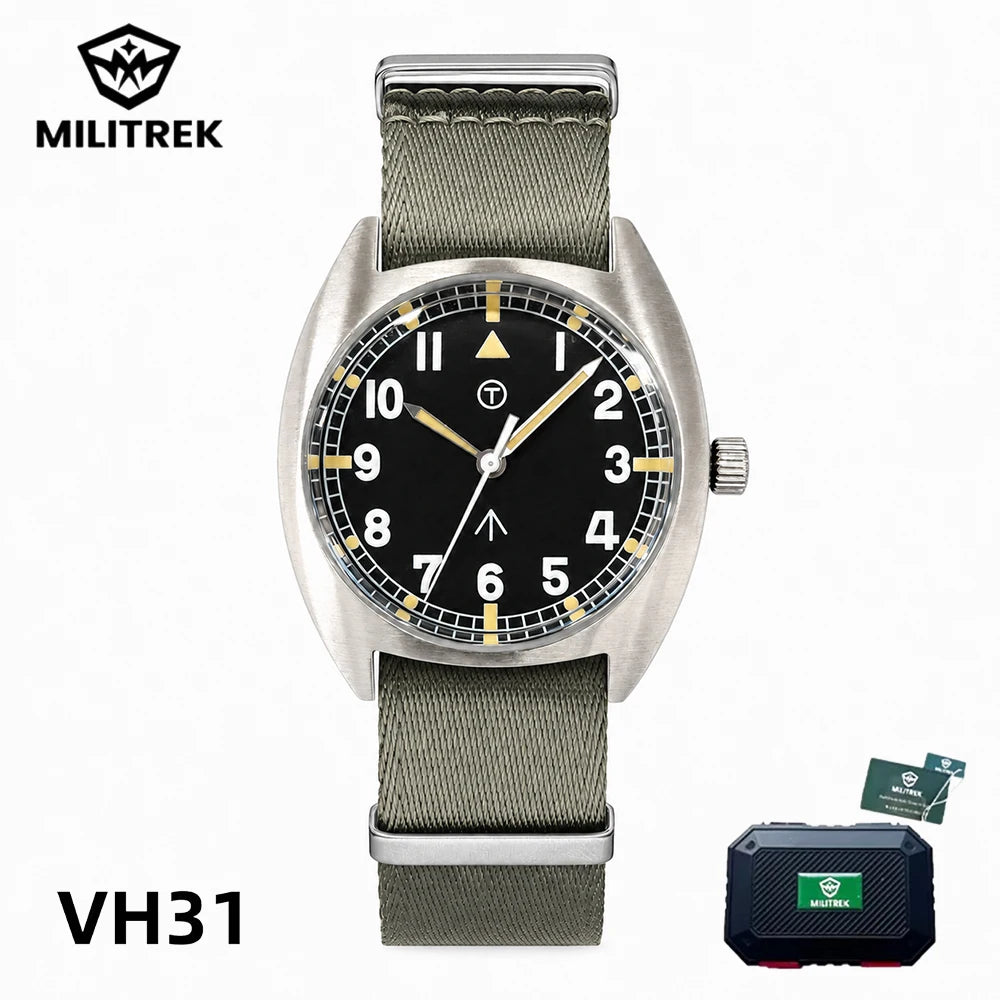 MILITREK MT9004 W10 Pilot Watch Men VH31 Sweep Quartz 316L Steel Sapphire 100M Waterproof Vintage Military Field Wristwatch