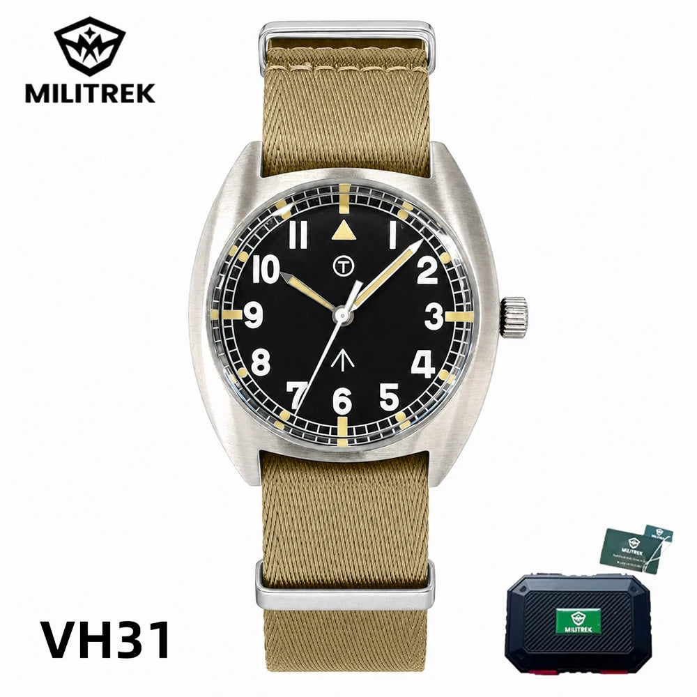 MILITREK MT9004 W10 Pilot Watch Men VH31 Sweep Quartz 316L Steel Sapphire 100M Waterproof Vintage Military Field Wristwatch