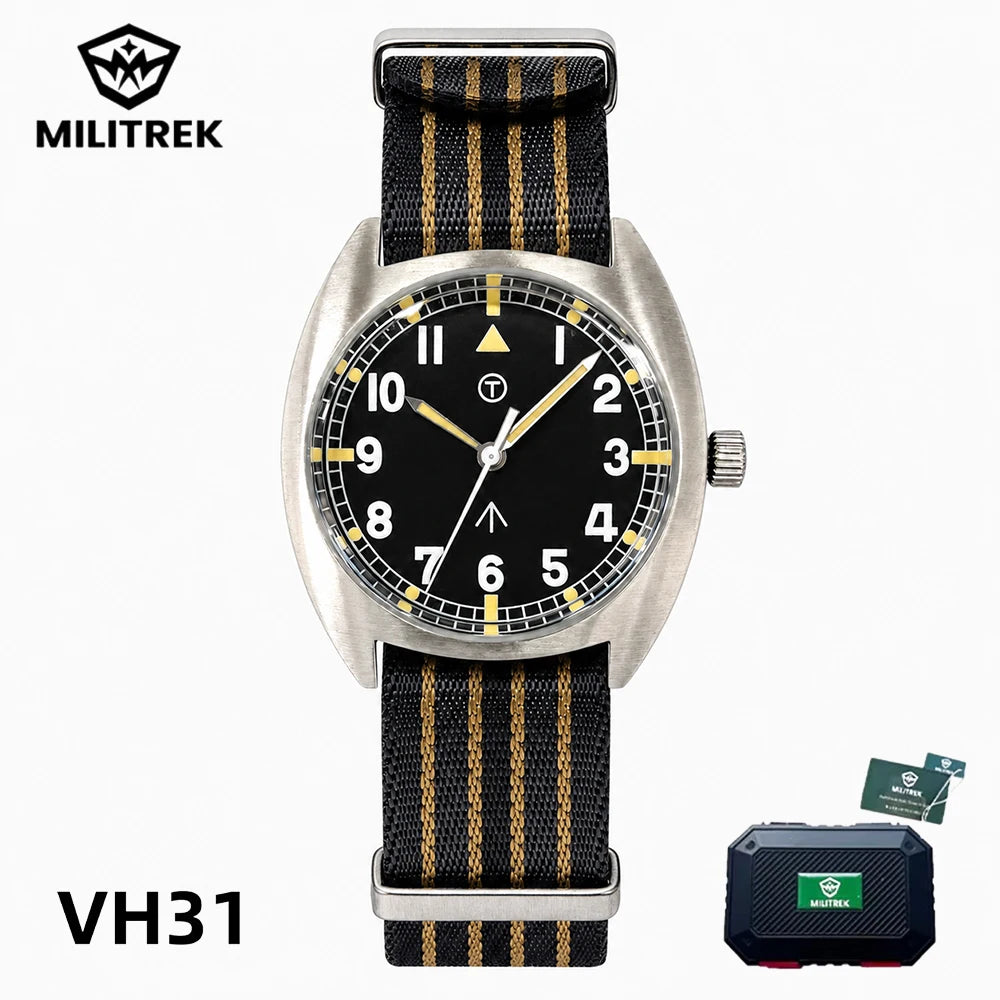 MILITREK MT9004 W10 Pilot Watch Men VH31 Sweep Quartz 316L Steel Sapphire 100M Waterproof Vintage Military Field Wristwatch
