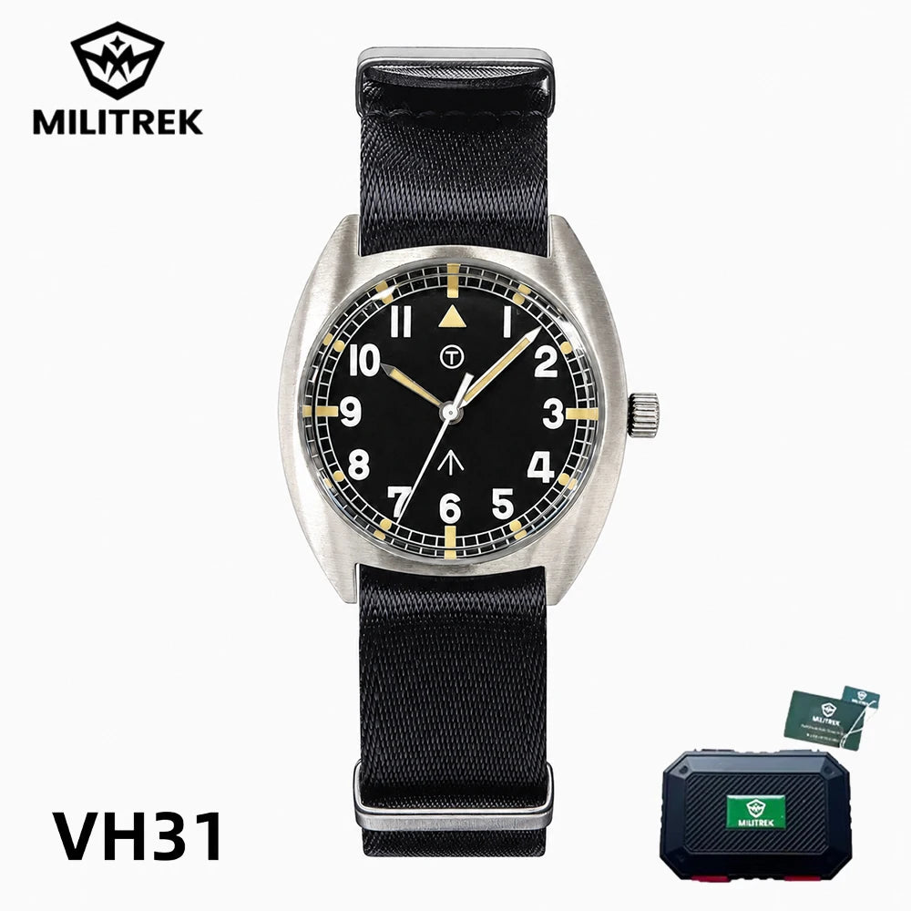 MILITREK MT9004 W10 Pilot Watch Men VH31 Sweep Quartz 316L Steel Sapphire 100M Waterproof Vintage Military Field Wristwatch