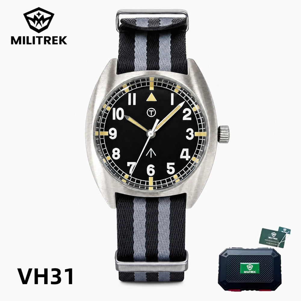 MILITREK MT9004 W10 Pilot Watch Men VH31 Sweep Quartz 316L Steel Sapphire 100M Waterproof Vintage Military Field Wristwatch