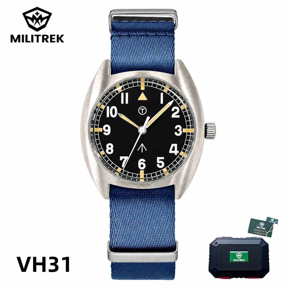 MILITREK MT9004 W10 Pilot Watch Men VH31 Sweep Quartz 316L Steel Sapphire 100M Waterproof Vintage Military Field Wristwatch